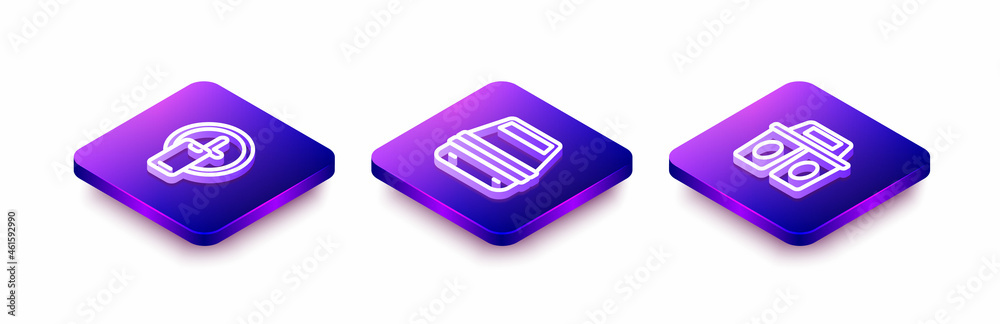 Set Isometric line Round the clock delivery, Lunch box and Coffee cup to go icon. Vector Set Isometric line Round the clock delivery, Lunch box and Coffee cup to go icon. Vector