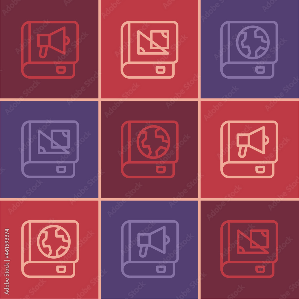 Set line Book, Earth globe and book and about geometry icon. Vector Set line Book, Earth globe and book and about geometry icon. Vector