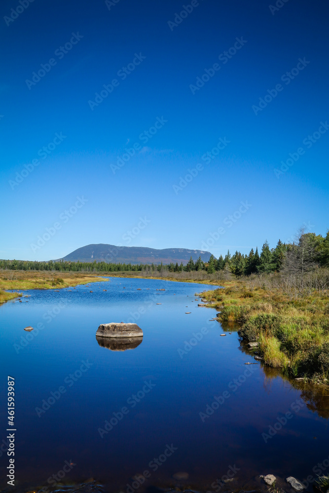 Lazy Tom Bog with Katahdin in background at Baxter State Park on an early fall morning