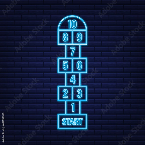 Set of child hopscotch game templates. Vector stock illustration.