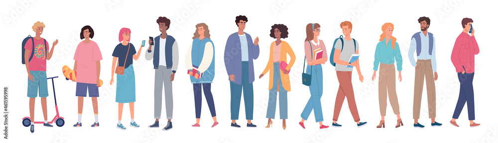 Young people group vector illustration. Modern people character design 	