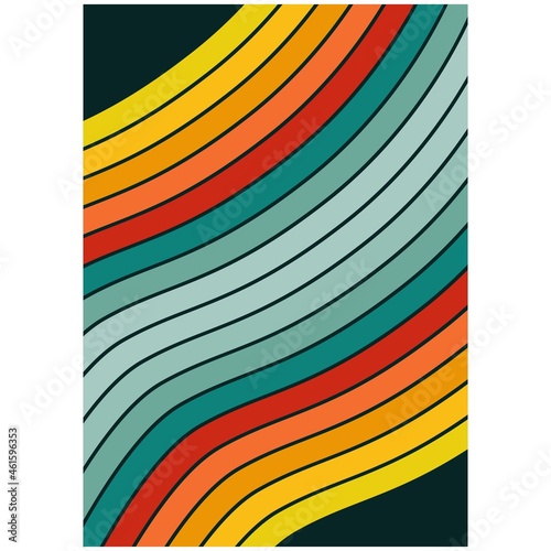 Retro vintage 70s style stripes background poster lines. 1970s Color Pattern, Wavy Background, Bright Gradient Abstract Color Waves.