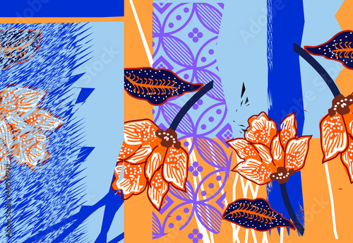 Abstract floral painting, wall art, vector design illustration. creative graphic design shapes with textured geometric shapes. minimalistic abstract geometric face. EPS 10