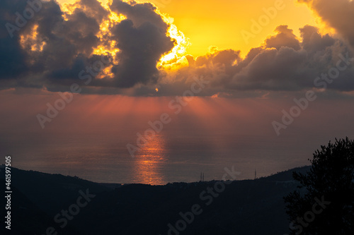 Majestic sunset in the mountains landscape. Deir El Qamar  Lebanon.