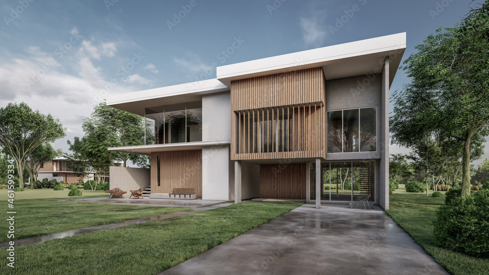 3D Rendering Of Modern white House Illustration 3D Rendering Of Modern white House Illustration