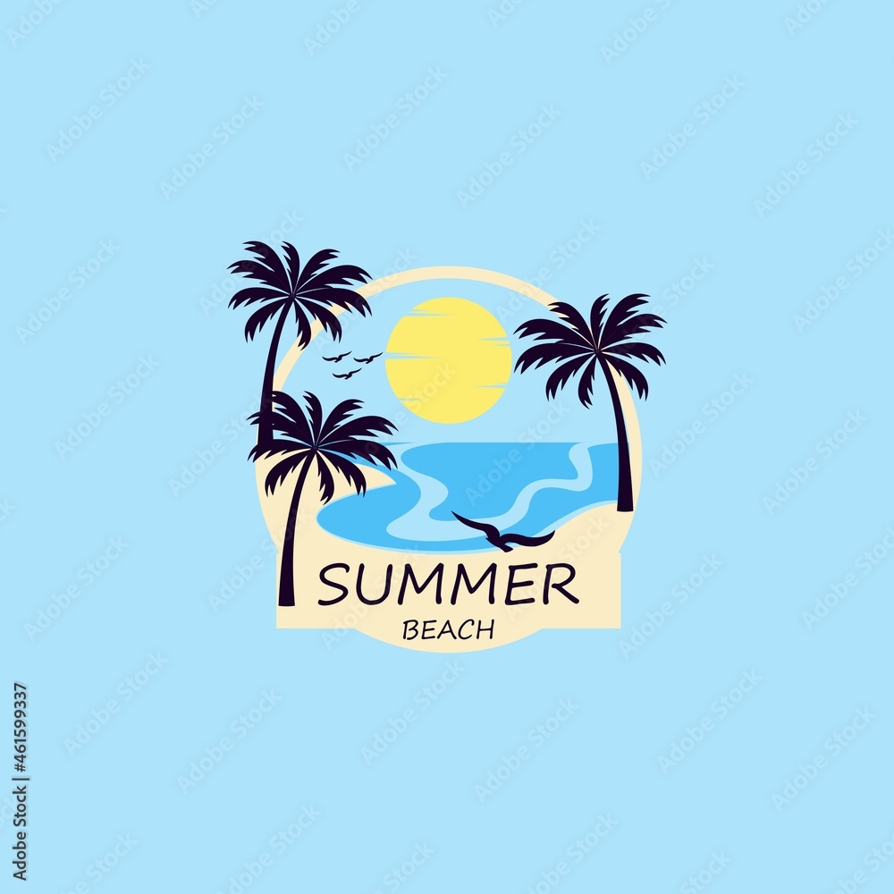 Beach logo and summer logo. Travel company logo icon. Logo template vector design 