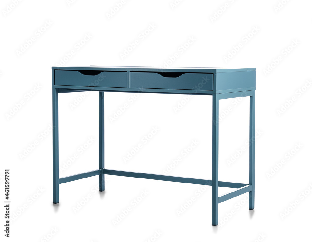 Blue table with drawers on white background Blue table with drawers on white background