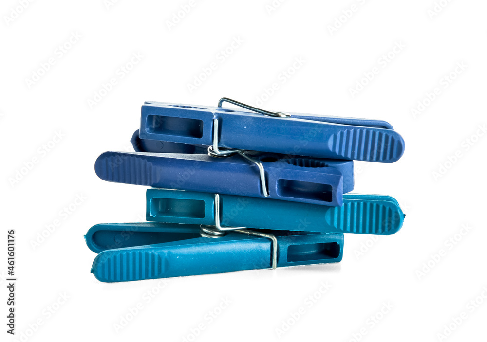 Blue plastic clothespins isolated on white background Blue plastic clothespins isolated on white background