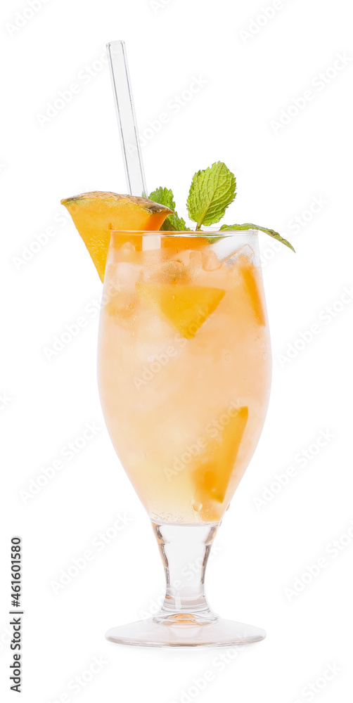 Glass of melon cocktail on white background Glass of melon cocktail on white background
