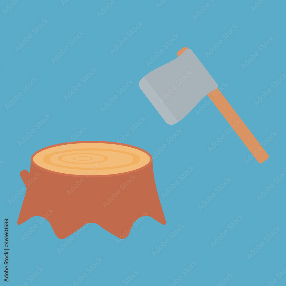 シンプルでかわいい斧と切り株のイラスト Stock Vector Adobe Stock