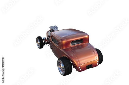 Illustration of an abstract retro sports car with powerful engine and wide tires. 3D rendering illustration.