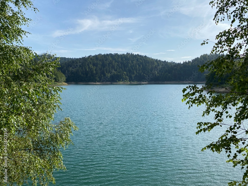 Artificial reservoir Lake Lokve or Artificial accumulation Lokvarsko Lake - Gorski kotar, Croatia (Lokvarsko jezero ili umjetno akumulacijsko Omladinsko jezero, Lokve - Gorski kotar, Hrvatska)