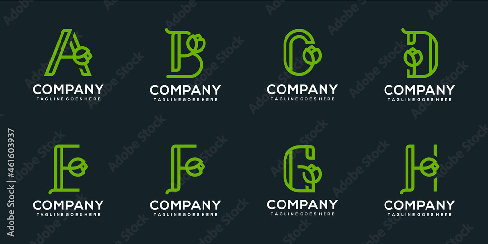 Naklejka premium Set of alphabet logo combine with leaf