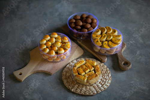 Various type of Indonesian pineapple tart cookies called nastar cookies photo