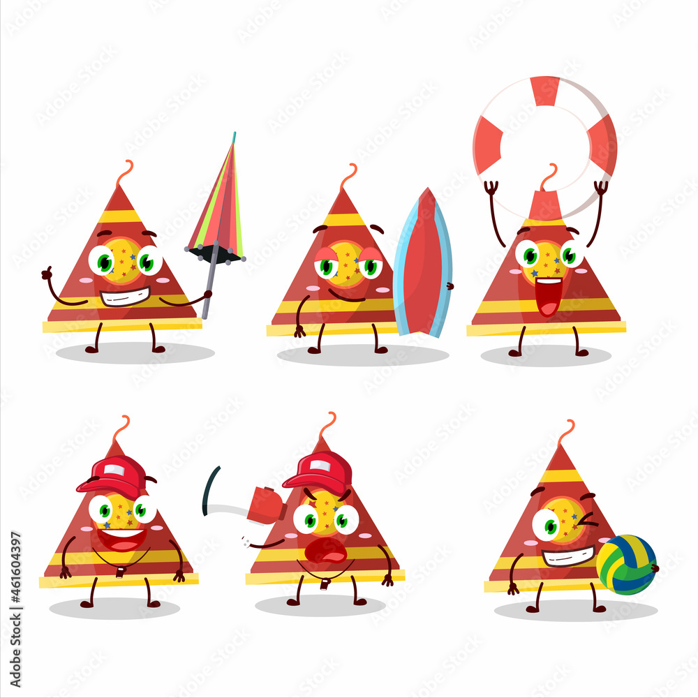 Happy Face firecracker smoke cone cartoon character playing on a beach