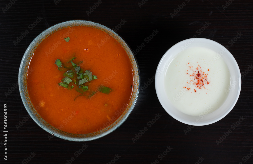 Lamb soup with rice, vegetables and cup of sour yogurt Lamb soup with rice, vegetables and cup of sour yogurt
