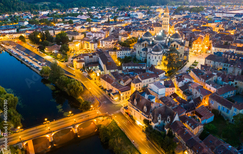 Aerial view of Perigueux city illuminated at night  Perigord Blanc  Dordogne..