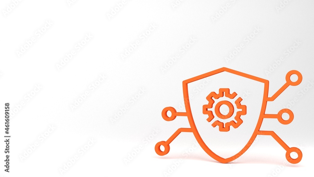 Cyber security icon. Shield with technological lines and gear. 3d render illustration Cyber security icon. Shield with technological lines and gear. 3d render illustration