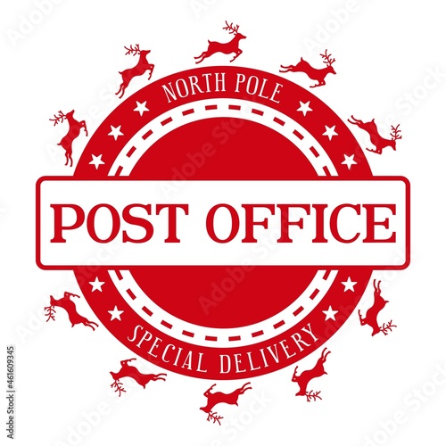 North pole post office - Holiday seal design.Christmas decorative design element for handmade gifts. Vector illustration on white background.