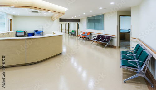 Empty nurses station in hospital photo