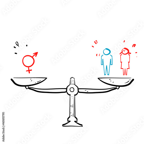 hand drawn doodle gender symbol and scale symbol for gender equality illustration vector
