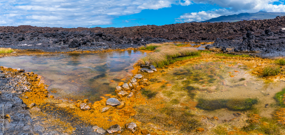 Anchialine Pools on Cape Hanamanioa With Haleakala In The Distance, Makena-La Perouse State Park, Maui, Hawaii, USA Anchialine Pools on Cape Hanamanioa With Haleakala In The Distance, Makena-La Perouse State Park, Maui, Hawaii, USA