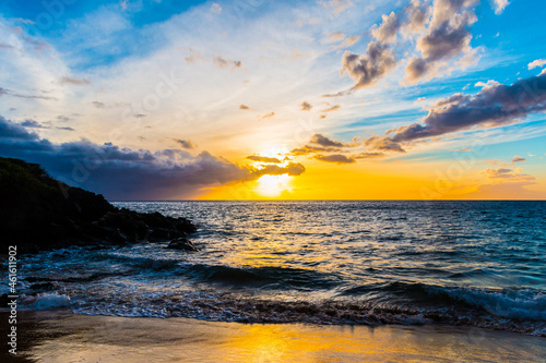 Sunset On The Shore of Ulua Beach, Wailea, Maui, Hawaii, USA