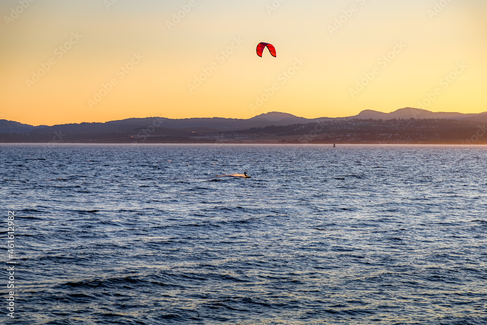 kite surfing at sunset - Victoria, BC Canada