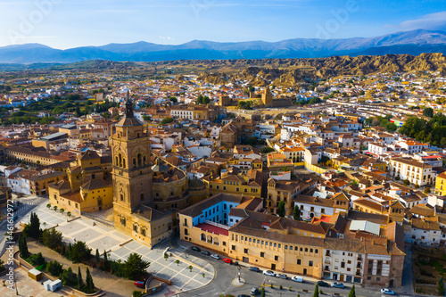 Top view of the city of Guadix and the cathedral in the center. Spain