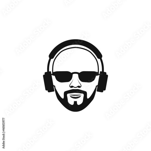 Bald man with a beard, glasses, and headphones vector illustration