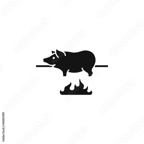 Pig roasted on a barbecue spit vector illustration.