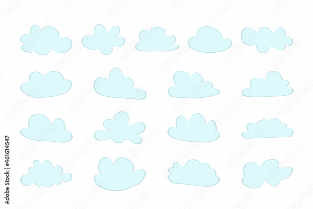 hand drawn cloud set in cartoon naive style