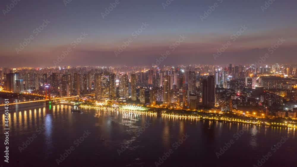 wuhan light show.Panoramic skyline and buildings beside yangtze river of Wuhan china wuhan light show.Panoramic skyline and buildings beside yangtze river of Wuhan china