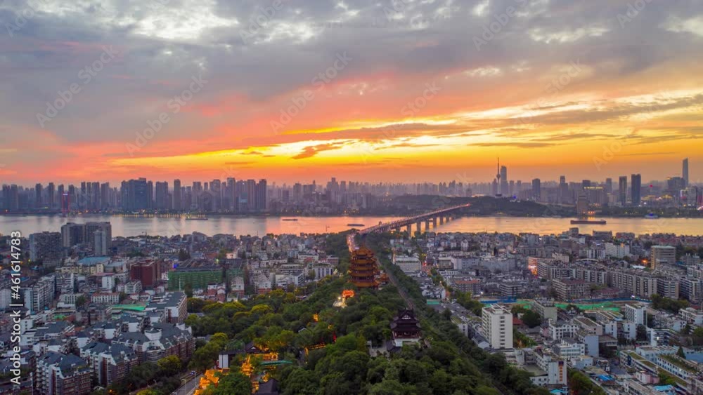 wuhan light show.Panoramic skyline and buildings beside yangtze river of Wuhan china wuhan light show.Panoramic skyline and buildings beside yangtze river of Wuhan china