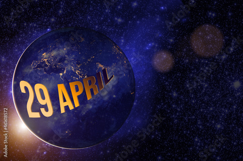 April 29th. Day 29 of month, Calendar date. Earth globe planet with sunrise and calendar day. Elements of this image furnished by NASA. Spring month, day of the year concept.