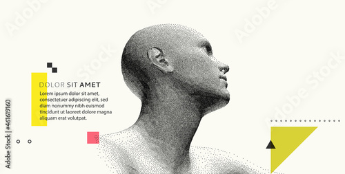 Abstract man head made from dots. Template for text. Person leaving comment. Reliable support. Waiting for help. 3D vector illustration for presentation, social media or print purpose.