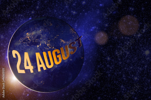 August 24th. Day 24 of month, Calendar date. Earth globe planet with sunrise and calendar day. Elements of this image furnished by NASA. Summer month, day of the year concept.