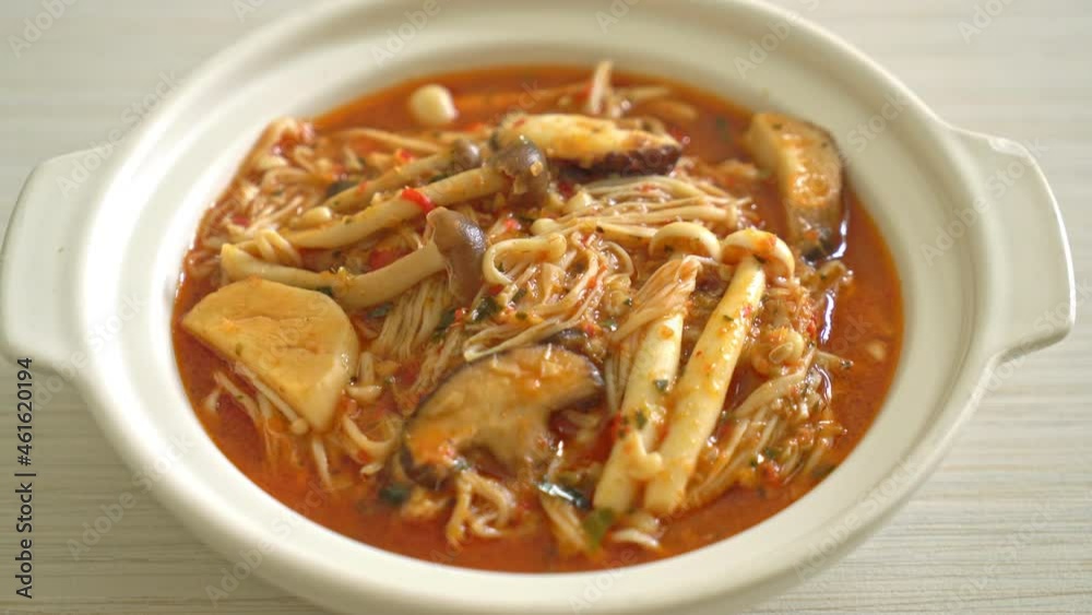 Stir-fried Spicy Mushroom with Tom Yum Soup - Vegan and Vegetarian food style Stir-fried Spicy Mushroom with Tom Yum Soup - Vegan and Vegetarian food style