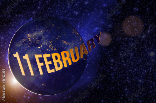 February 11st . Day 11 of month  Calendar date. Earth globe planet with sunrise and calendar day. Elements of this image furnished by NASA. Winter month  day of the year concept.