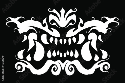 White Japanese demon jaws vector illustration on black background. EPS 10