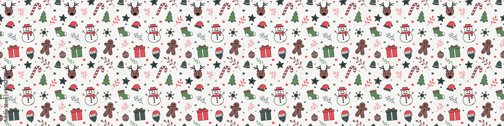 Seamless pattern with Xmas icons. Christmas banner. Vector