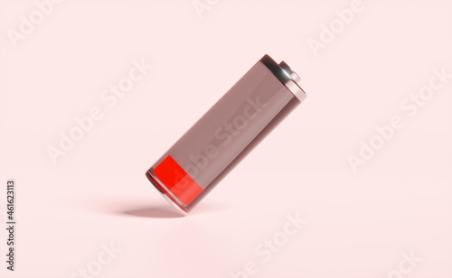 low battery charge red indicator isolated on pink background.charging battery technology concept,3d illustration,3d render
