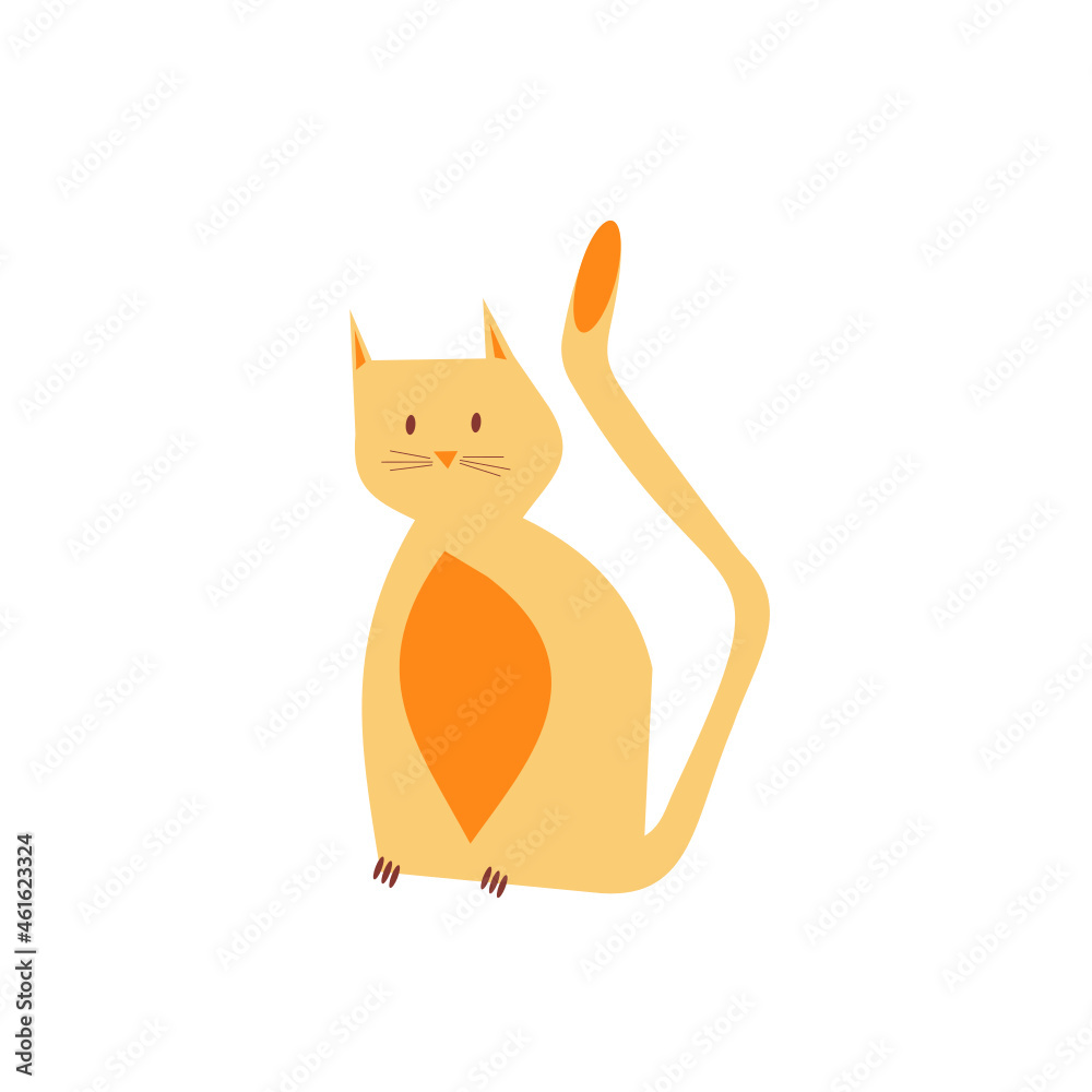 Obraz premium Illustration of a ginger cat with a straight mustache and small claws. The cat raised its tail in a good mood. Pet