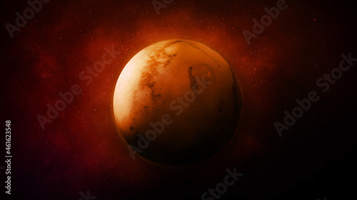 Red planet Mars in dark outer space.