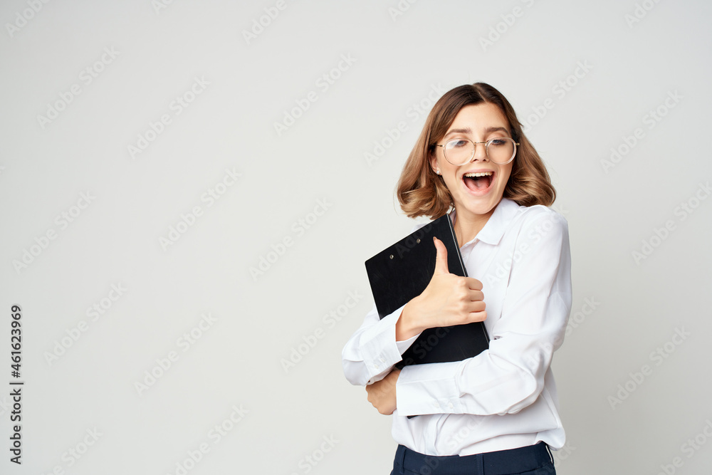 Businesswoman official job office success emotions isolated background Businesswoman official job office success emotions isolated background