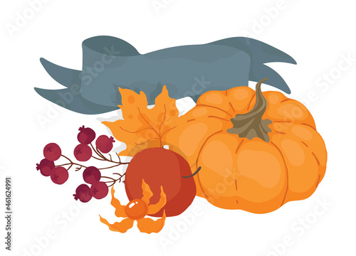 Apples, autumn leaves. Autumn decorative design, Harvest festival. Isolated vector colorful element on a white background. 