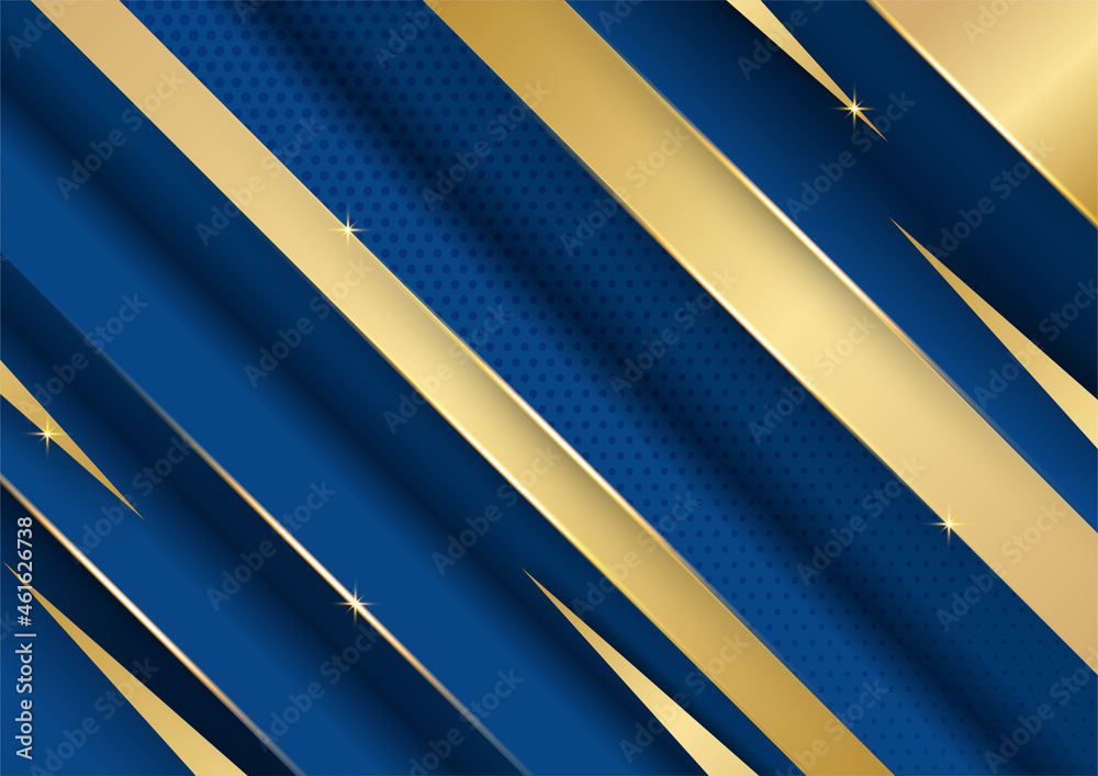Abstract template dark blue luxury premium background with luxury triangles pattern and gold lighting lines.