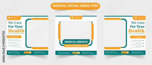 Collection of medical healthcare service social media post square template design for hospital doctor clinic and dentist health business marketing ads banner