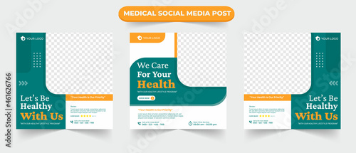 Collection of medical healthcare service social media post template design for hospital doctor clinic and dentist health business marketing ads banner