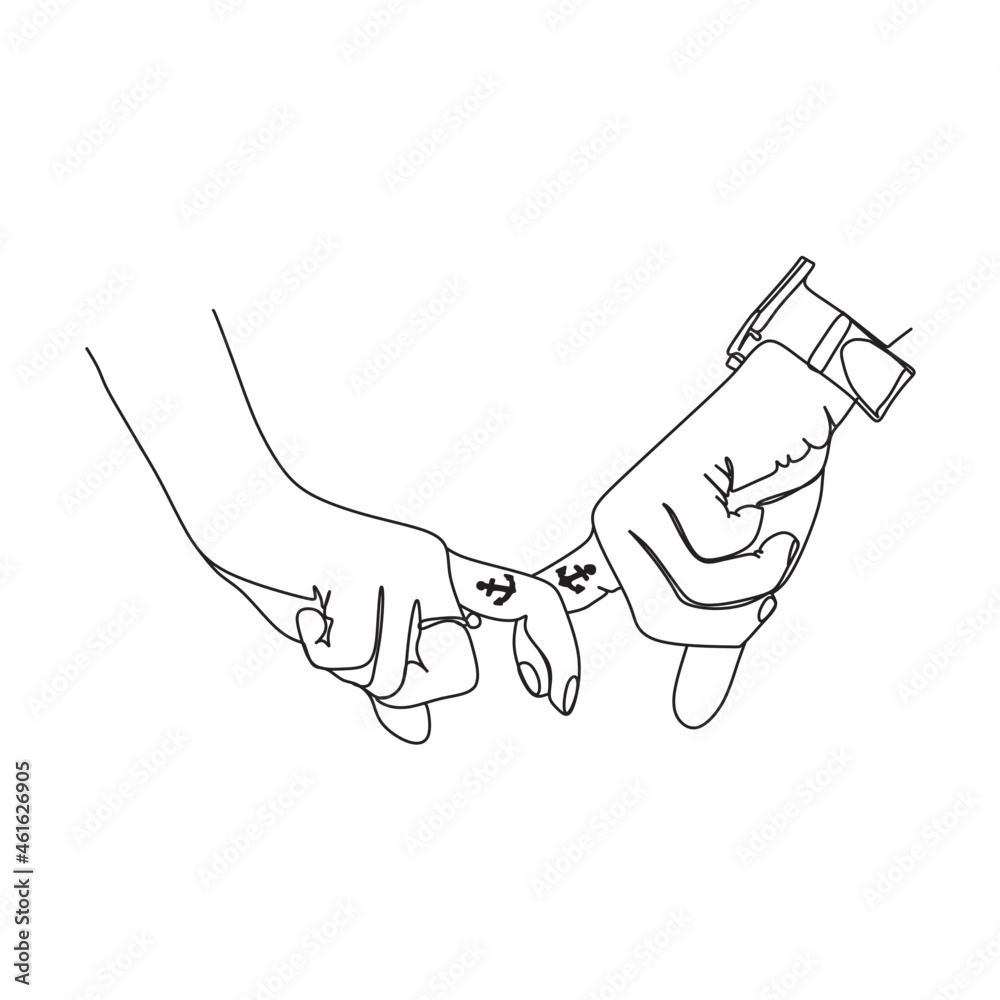 Holding Hands Minimal Line Art.Vector line Drawing.Holding Hands Print ...